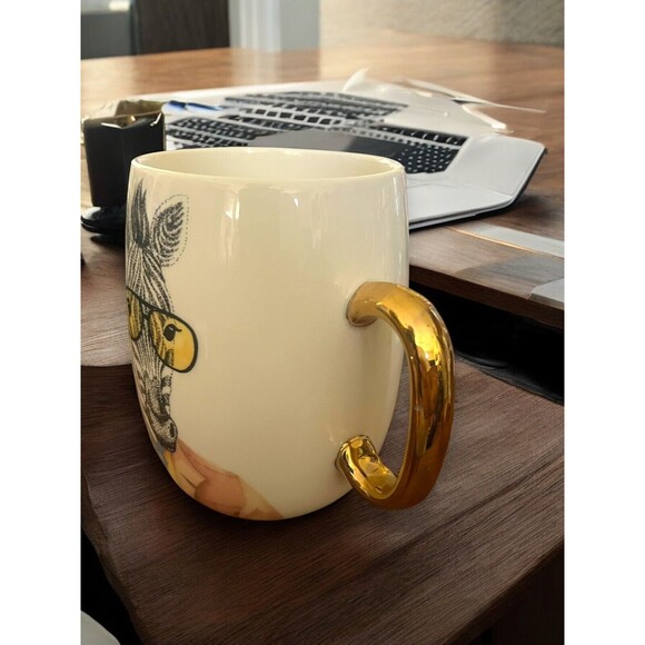 Pier 1 Executive Zebra Coffee Mug Gold Handle Oversized Business Suit & Tie Cute - Picture 4 of 7